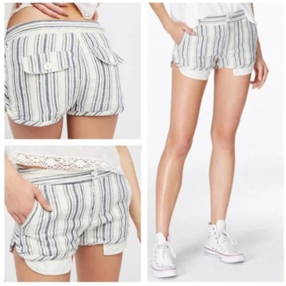 Free People | Blue, Gray, & White Striped Night Moves Cotton Shorts Size 2